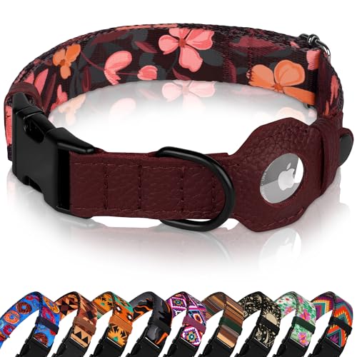 AirTag Hundehalsband mit Metallschnalle, weiches Leder, bedrucktes Nylon, mit Apple-AirTag-Halter, niedliches GPS-Haustierhalsband für Mädchen, Jungen, kleine und große Hunde (Größe L, 43,2 - 53,3 cm AirTag Hundehalsband mit Metallschnalle, weiches Leder, bedrucktes Nylon, mit Apple-AirTag-Halter, niedliches GPS-Haustierhalsband für Mädchen, Jungen, kleine und große Hunde (Größe L, 43,2 - 53,3 cm von BUDKAS
