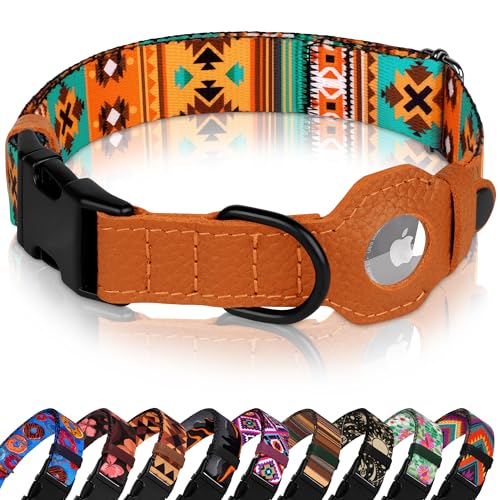 AirTag Hundehalsband mit Metallschnalle, weiches Leder, bedrucktes Nylon, mit Apple-AirTag-Halter, niedliches GPS-Haustierhalsband für Mädchen, Jungen, kleine und große Hunde (Größe L, 43,2 - 53,3 cm AirTag Hundehalsband mit Metallschnalle, weiches Leder, bedrucktes Nylon, mit Apple-AirTag-Halter, niedliches GPS-Haustierhalsband für Mädchen, Jungen, kleine und große Hunde (Größe L, 43,2 - 53,3 cm von BUDKAS