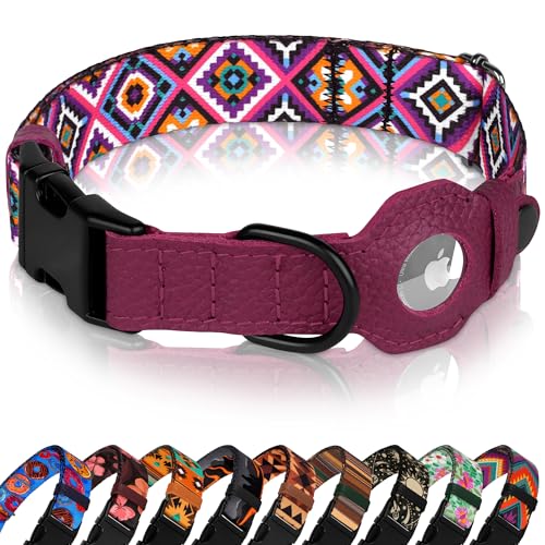 AirTag Hundehalsband mit Metallschnalle, weiches Leder, bedrucktes Nylon, mit Apple-AirTag-Halter, niedliches GPS-Haustierhalsband für Mädchen, Jungen, kleine und große Hunde (L, Halsumfang 43,2 - AirTag Hundehalsband mit Metallschnalle, weiches Leder, bedrucktes Nylon, mit Apple-AirTag-Halter, niedliches GPS-Haustierhalsband für Mädchen, Jungen, kleine und große Hunde (L, Halsumfang 43,2 - von BUDKAS