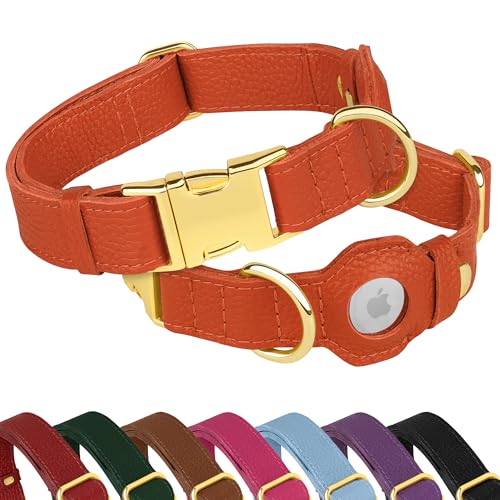 Airtag-Hundehalsband aus Leder, weiches Tracking-Hundehalsband mit Apple-AirTag-Halterung und Metallschnalle, Sicherheits-GPS-Halsbänder für kleine, mittelgroße und große Hunde, Welpen, Rosa-Rot Airtag-Hundehalsband aus Leder, weiches Tracking-Hundehalsband mit Apple-AirTag-Halterung und Metallschnalle, Sicherheits-GPS-Halsbänder für kleine, mittelgroße und große Hunde, Welpen, Rosa-Rot von BUDKAS