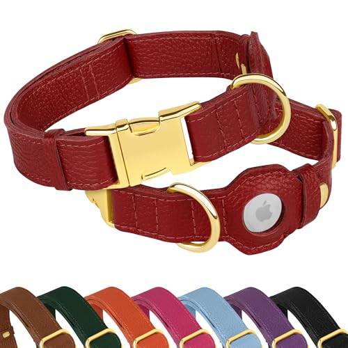Airtag-Hundehalsband aus Leder, weiches Tracking-Hundehalsband mit Apple-AirTag-Halterung und Metallschnalle, Sicherheits-GPS-Haustierhalsbänder für kleine, mittelgroße und große Hunde, Welpen, Rosa Airtag-Hundehalsband aus Leder, weiches Tracking-Hundehalsband mit Apple-AirTag-Halterung und Metallschnalle, Sicherheits-GPS-Haustierhalsbänder für kleine, mittelgroße und große Hunde, Welpen, Rosa von BUDKAS