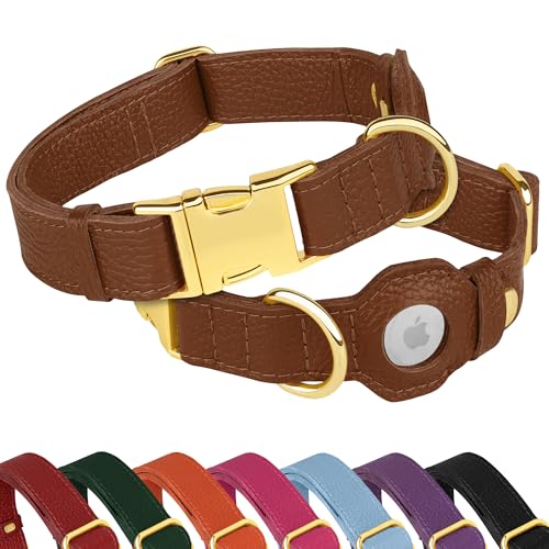 Airtag-Hundehalsband aus Leder, weiches Tracking-Hundehalsband mit Apple-AirTag-Halterung und Metallschnalle, Sicherheits-GPS-Haustierhalsbänder für kleine, mittelgroße und große Hunde, Welpen, Rosa Airtag-Hundehalsband aus Leder, weiches Tracking-Hundehalsband mit Apple-AirTag-Halterung und Metallschnalle, Sicherheits-GPS-Haustierhalsbänder für kleine, mittelgroße und große Hunde, Welpen, Rosa von BUDKAS