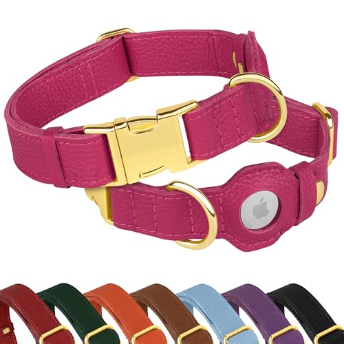 Airtag-Hundehalsband aus Leder, weiches Tracking-Hundehalsband mit Apple-AirTag-Halterung und Metallschnalle, Sicherheits-GPS-Haustierhalsbänder für kleine, mittelgroße und große Hunde, Welpen, Rosa Airtag-Hundehalsband aus Leder, weiches Tracking-Hundehalsband mit Apple-AirTag-Halterung und Metallschnalle, Sicherheits-GPS-Haustierhalsbänder für kleine, mittelgroße und große Hunde, Welpen, Rosa von BUDKAS