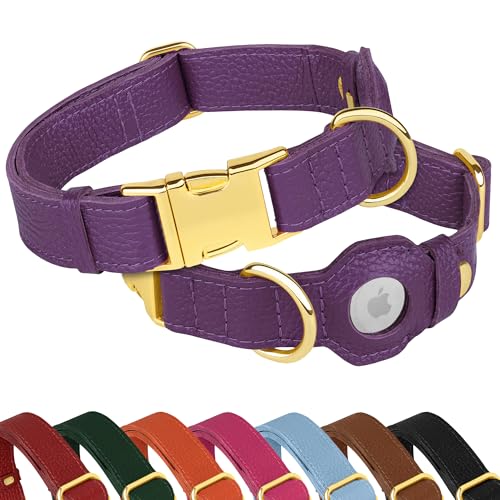 Airtag-Hundehalsband aus Leder, weiches Tracking-Hundehalsband mit Apple-AirTag-Halterung und Metallschnalle, Sicherheits-GPS-Haustierhalsbänder für kleine, mittelgroße und große Hunde, Welpen Airtag-Hundehalsband aus Leder, weiches Tracking-Hundehalsband mit Apple-AirTag-Halterung und Metallschnalle, Sicherheits-GPS-Haustierhalsbänder für kleine, mittelgroße und große Hunde, Welpen von BUDKAS