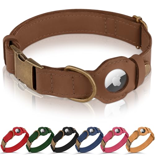 BUDKAS AirTag Hundehalsband, echtes Leder, mit Apple-AirTag-Halterung und Metallschnalle, intelligente GPS-Tracking-Haustier-Halsbänder für kleine, mittelgroße und große Hunde, Welpen, (Tawny, XS, BUDKAS AirTag Hundehalsband, echtes Leder, mit Apple-AirTag-Halterung und Metallschnalle, intelligente GPS-Tracking-Haustier-Halsbänder für kleine, mittelgroße und große Hunde, Welpen, (Tawny, XS, von BUDKAS