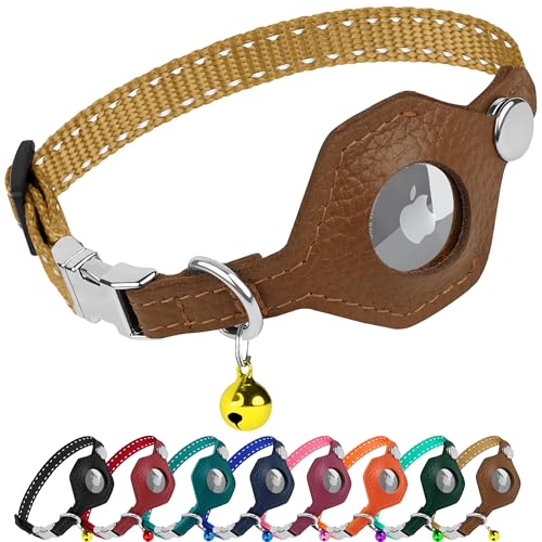 BUDKAS AirTag-Katzenhalsband aus Leder mit Metallschnalle, reflektierend, nicht abreißbar, mit Apple-AirTag-Halterung und Glocke, GPS-Tracking-Haustierhalsbänder für Jungen, Mädchen, kleine Hunde, BUDKAS AirTag-Katzenhalsband aus Leder mit Metallschnalle, reflektierend, nicht abreißbar, mit Apple-AirTag-Halterung und Glocke, GPS-Tracking-Haustierhalsbänder für Jungen, Mädchen, kleine Hunde, von BUDKAS