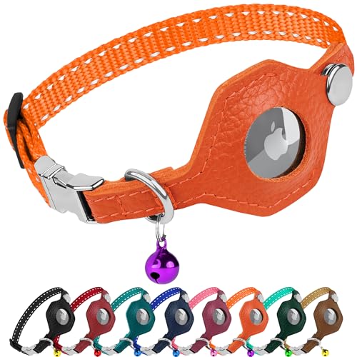 BUDKAS AirTag-Katzenhalsband aus Leder mit Metallschnalle, reflektierend, nicht abreißbar, mit Apple-AirTag-Halterung und Glocke, GPS-Tracking-Haustierhalsbänder für Jungen, Mädchen, kleine Hunde, BUDKAS AirTag-Katzenhalsband aus Leder mit Metallschnalle, reflektierend, nicht abreißbar, mit Apple-AirTag-Halterung und Glocke, GPS-Tracking-Haustierhalsbänder für Jungen, Mädchen, kleine Hunde, von BUDKAS