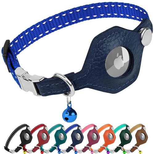 BUDKAS AirTag-Katzenhalsband aus Leder mit Metallschnalle, reflektierend, nicht abreißbar, mit Apple-AirTag-Halterung und Glocke, GPS-Tracking-Haustierhalsbänder für Jungen, Mädchen, kleine Hunde, BUDKAS AirTag-Katzenhalsband aus Leder mit Metallschnalle, reflektierend, nicht abreißbar, mit Apple-AirTag-Halterung und Glocke, GPS-Tracking-Haustierhalsbänder für Jungen, Mädchen, kleine Hunde, von BUDKAS