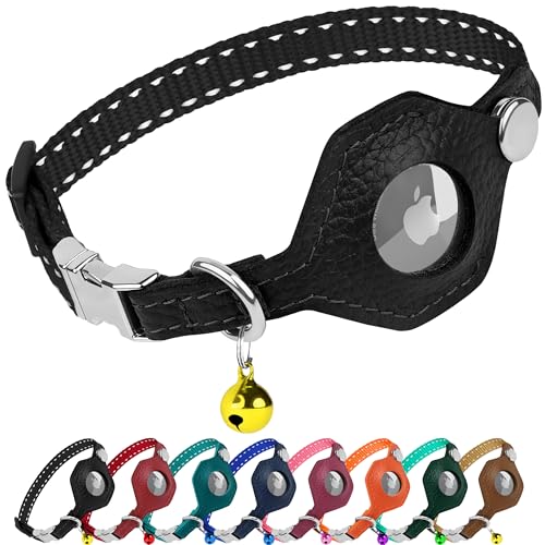 BUDKAS AirTag-Katzenhalsband aus Leder mit Metallschnalle, reflektierend, nicht abreißbar, mit Apple-AirTag-Halterung und Glocke, GPS-Tracking-Haustierhalsbänder für Jungen, Mädchen, kleine Hunde, BUDKAS AirTag-Katzenhalsband aus Leder mit Metallschnalle, reflektierend, nicht abreißbar, mit Apple-AirTag-Halterung und Glocke, GPS-Tracking-Haustierhalsbänder für Jungen, Mädchen, kleine Hunde, von BUDKAS
