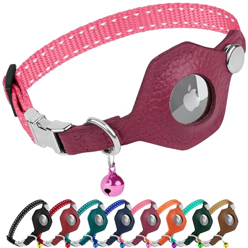 BUDKAS AirTag-Katzenhalsband aus Leder mit Metallschnalle, reflektierend, nicht abreißbar, mit Apple-AirTag-Halterung und Glocke, GPS-Tracking-Haustierhalsbänder für Jungen, Mädchen, kleine Hunde, BUDKAS AirTag-Katzenhalsband aus Leder mit Metallschnalle, reflektierend, nicht abreißbar, mit Apple-AirTag-Halterung und Glocke, GPS-Tracking-Haustierhalsbänder für Jungen, Mädchen, kleine Hunde, von BUDKAS