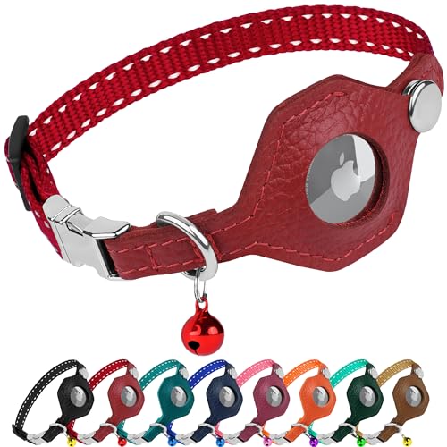 BUDKAS AirTag-Katzenhalsband aus Leder mit Metallschnalle, reflektierend, nicht abreißbar, mit Apple-AirTag-Halterung und Glocke, GPS-Tracking-Haustierhalsbänder für Jungen, Mädchen, kleine Hunde, BUDKAS AirTag-Katzenhalsband aus Leder mit Metallschnalle, reflektierend, nicht abreißbar, mit Apple-AirTag-Halterung und Glocke, GPS-Tracking-Haustierhalsbänder für Jungen, Mädchen, kleine Hunde, von BUDKAS