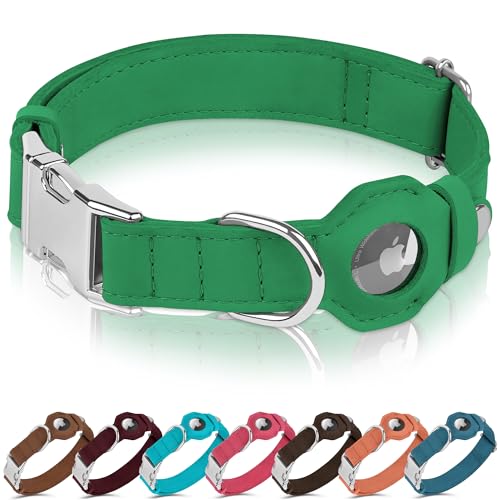BUDKAS Hundehalsband aus Leder mit Airtag-Halter, weich, verstellbar, Airtag-Hundehalsband mit Metallschnalle, GPS-Tracking-Haustierhalsband für kleine, große Hunde, Welpen, Katzen (Grün, L, 43,2 - BUDKAS Hundehalsband aus Leder mit Airtag-Halter, weich, verstellbar, Airtag-Hundehalsband mit Metallschnalle, GPS-Tracking-Haustierhalsband für kleine, große Hunde, Welpen, Katzen (Grün, L, 43,2 - von BUDKAS