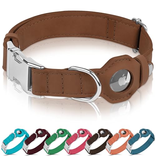 BUDKAS Hundehalsband aus Leder mit Airtag-Halter, weich, verstellbar, Airtag-Hundehalsband mit Metallschnalle, GPS-Tracking-Haustierhalsband für kleine, große Hunde, Welpen, Katzen (Zimt, S, 30,5 - BUDKAS Hundehalsband aus Leder mit Airtag-Halter, weich, verstellbar, Airtag-Hundehalsband mit Metallschnalle, GPS-Tracking-Haustierhalsband für kleine, große Hunde, Welpen, Katzen (Zimt, S, 30,5 - von BUDKAS