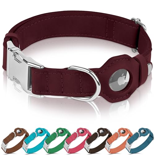 BUDKAS Hundehalsband aus Leder mit Airtag-Halterung, weich, verstellbar, Airtag-Hundehalsband mit Metallschnalle, GPS-Tracking-Haustierhalsband für kleine, große Hunde, Welpen, Katzen, Burgunderrot, BUDKAS Hundehalsband aus Leder mit Airtag-Halterung, weich, verstellbar, Airtag-Hundehalsband mit Metallschnalle, GPS-Tracking-Haustierhalsband für kleine, große Hunde, Welpen, Katzen, Burgunderrot, von BUDKAS