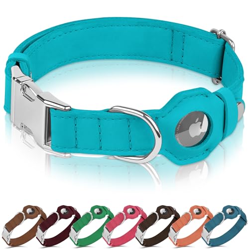 BUDKAS Hundehalsband aus Leder mit Airtag-Halterung, weich, verstellbar, Airtag-Hundehalsband mit Metallschnalle, GPS-Tracking-Haustierhalsband für kleine, große Hunde, Welpen, Katzen (Aquamarin, XL, BUDKAS Hundehalsband aus Leder mit Airtag-Halterung, weich, verstellbar, Airtag-Hundehalsband mit Metallschnalle, GPS-Tracking-Haustierhalsband für kleine, große Hunde, Welpen, Katzen (Aquamarin, XL, von BUDKAS