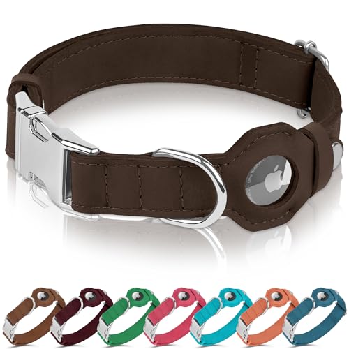 BUDKAS Hundehalsband aus Leder mit Airtag-Halterung, weich, verstellbar, Airtag-Hundehalsband mit Metallschnalle, GPS-Tracking-Haustierhalsband für kleine, große Hunde, Welpen, Katzen (Braun, Größe L, BUDKAS Hundehalsband aus Leder mit Airtag-Halterung, weich, verstellbar, Airtag-Hundehalsband mit Metallschnalle, GPS-Tracking-Haustierhalsband für kleine, große Hunde, Welpen, Katzen (Braun, Größe L, von BUDKAS