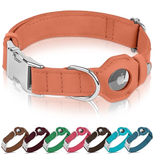 BUDKAS Hundehalsband aus Leder mit Airtag-Halterung, weich, verstellbar, Airtag-Hundehalsband mit Metallschnalle, GPS-Tracking-Haustierhalsband für kleine, große Hunde, Welpen, Katzen (Pfirsich, XS, BUDKAS Hundehalsband aus Leder mit Airtag-Halterung, weich, verstellbar, Airtag-Hundehalsband mit Metallschnalle, GPS-Tracking-Haustierhalsband für kleine, große Hunde, Welpen, Katzen (Pfirsich, XS, von BUDKAS