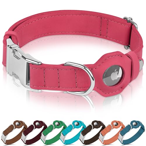 BUDKAS Hundehalsband aus Leder mit Airtag-Halterung, weich, verstellbar, Airtag-Hundehalsband mit Metallschnalle, GPS-Tracking-Haustierhalsband für kleine, große Hunde, Welpen, Katzen (Rosa, Größe L, BUDKAS Hundehalsband aus Leder mit Airtag-Halterung, weich, verstellbar, Airtag-Hundehalsband mit Metallschnalle, GPS-Tracking-Haustierhalsband für kleine, große Hunde, Welpen, Katzen (Rosa, Größe L, von BUDKAS