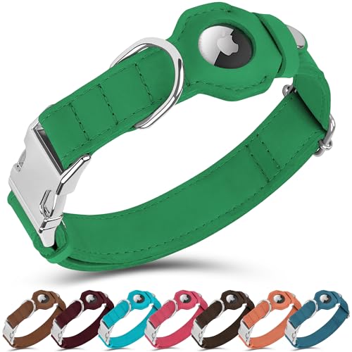 BUDKAS Hundehalsband aus Leder mit Airtag-Halterung, nicht abreißbar, weich, verstellbar, Airtag-Hundehalsband mit Metallschnalle, GPS-Tracking-Haustierhalsband für kleine Hunde, Welpen, Katzen (Grün, BUDKAS Hundehalsband aus Leder mit Airtag-Halterung, nicht abreißbar, weich, verstellbar, Airtag-Hundehalsband mit Metallschnalle, GPS-Tracking-Haustierhalsband für kleine Hunde, Welpen, Katzen (Grün, von BUDKAS