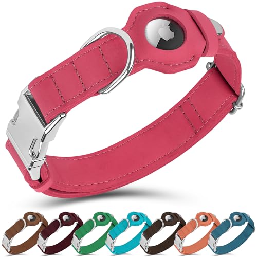 BUDKAS Hundehalsband aus Leder mit Airtag-Halterung, nicht abreißbar, weich, verstellbar, Airtag-Hundehalsband mit Metallschnalle, GPS-Tracking-Haustierhalsband für kleine Hunde, Welpen, Katzen (Rosa, BUDKAS Hundehalsband aus Leder mit Airtag-Halterung, nicht abreißbar, weich, verstellbar, Airtag-Hundehalsband mit Metallschnalle, GPS-Tracking-Haustierhalsband für kleine Hunde, Welpen, Katzen (Rosa, von BUDKAS