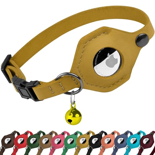 Breakaway Airtag-Katzenhalsband aus Leder mit Glocke, weiches Haustierhalsband mit Apple-Airtag-Halterung, verstellbare GPS-Halsbänder für Mädchen, Jungen, Katzen, Kätzchen, Welpen, leicht und Breakaway Airtag-Katzenhalsband aus Leder mit Glocke, weiches Haustierhalsband mit Apple-Airtag-Halterung, verstellbare GPS-Halsbänder für Mädchen, Jungen, Katzen, Kätzchen, Welpen, leicht und von BUDKAS