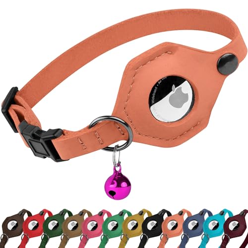 Breakaway Airtag-Katzenhalsband aus Leder mit Glocke, weiches Haustierhalsband mit Apple-Airtag-Halterung, verstellbare GPS-Halsbänder für Mädchen, Jungen, Katzen, Kätzchen, Welpen, leicht und Breakaway Airtag-Katzenhalsband aus Leder mit Glocke, weiches Haustierhalsband mit Apple-Airtag-Halterung, verstellbare GPS-Halsbänder für Mädchen, Jungen, Katzen, Kätzchen, Welpen, leicht und von BUDKAS
