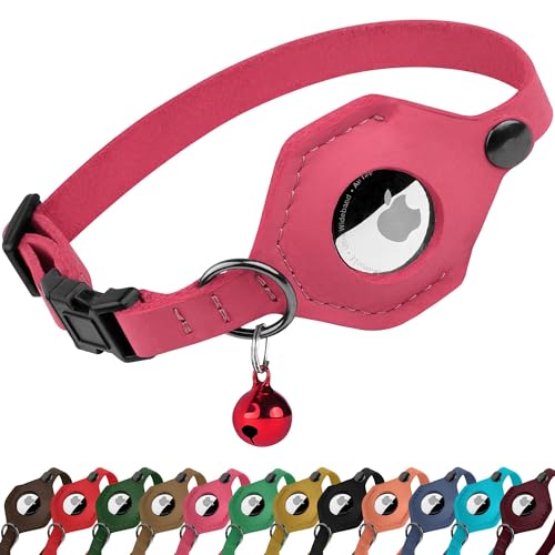 Breakaway Airtag Katzenhalsband aus Leder mit Glöckchen, weiches Haustierhalsband mit Apple-Airtag-Halter, verstellbare GPS-Halsbänder für Mädchen, Jungen, Katzen, Kätzchen, Welpen, leicht und Breakaway Airtag Katzenhalsband aus Leder mit Glöckchen, weiches Haustierhalsband mit Apple-Airtag-Halter, verstellbare GPS-Halsbänder für Mädchen, Jungen, Katzen, Kätzchen, Welpen, leicht und von BUDKAS