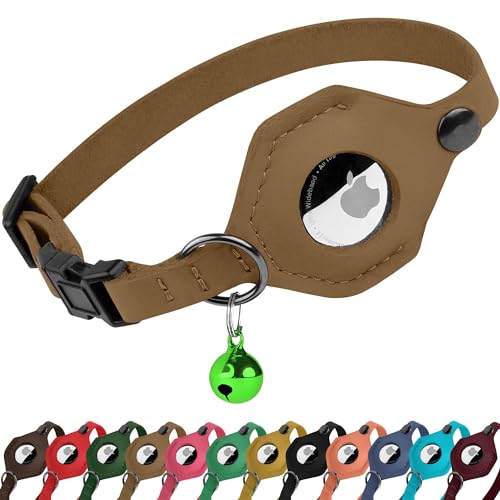 Breakaway Airtag Katzenhalsband aus Leder mit Glöckchen, weiches Haustierhalsband mit Apple-Airtag-Halter, verstellbare GPS-Halsbänder für Mädchen, Jungen, Katzen, Kätzchen, Welpen, leicht und Breakaway Airtag Katzenhalsband aus Leder mit Glöckchen, weiches Haustierhalsband mit Apple-Airtag-Halter, verstellbare GPS-Halsbänder für Mädchen, Jungen, Katzen, Kätzchen, Welpen, leicht und von BUDKAS