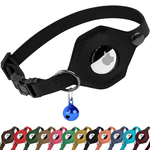 Breakaway Airtag Katzenhalsband aus Leder mit Glöckchen, weiches Haustierhalsband mit Apple-Airtag-Halter, verstellbare GPS-Halsbänder für Mädchen, Jungen, Katzen, Kätzchen, Welpen, leicht und Breakaway Airtag Katzenhalsband aus Leder mit Glöckchen, weiches Haustierhalsband mit Apple-Airtag-Halter, verstellbare GPS-Halsbänder für Mädchen, Jungen, Katzen, Kätzchen, Welpen, leicht und von BUDKAS