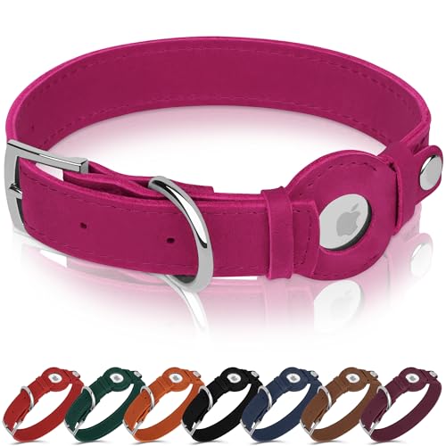 Hundehalsband aus Leder mit Airtag-Halter, Apple AirTag-Hundehalsband, weiches Tracking, Smart-GPS, Haustierhalsband für kleine, mittelgroße und große Hunde, Welpen (Rosa, XL, Halsumfang 48,3 - 61 cm) Hundehalsband aus Leder mit Airtag-Halter, Apple AirTag-Hundehalsband, weiches Tracking, Smart-GPS, Haustierhalsband für kleine, mittelgroße und große Hunde, Welpen (Rosa, XL, Halsumfang 48,3 - 61 cm) von BUDKAS