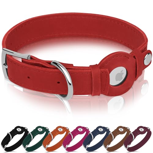 Hundehalsband aus Leder mit Airtag-Halterung, Apple AirTag-Hundehalsband, weiches Tracking, Smart-GPS, Haustierhalsband für kleine, mittelgroße und große Hunde, Welpen, Rot, Größe XL, Halsumfang 48,3 Hundehalsband aus Leder mit Airtag-Halterung, Apple AirTag-Hundehalsband, weiches Tracking, Smart-GPS, Haustierhalsband für kleine, mittelgroße und große Hunde, Welpen, Rot, Größe XL, Halsumfang 48,3 von BUDKAS