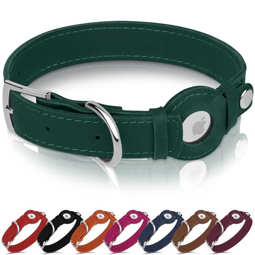Hundehalsband aus Leder mit Airtag-Halterung, Apple AirTag-Hundehalsband, weiches Tracking, Smart-GPS, Haustierhalsband für kleine, mittelgroße und große Hunde, Welpen (Grün, M, Halsumfang 30,5 - 38,1 Hundehalsband aus Leder mit Airtag-Halterung, Apple AirTag-Hundehalsband, weiches Tracking, Smart-GPS, Haustierhalsband für kleine, mittelgroße und große Hunde, Welpen (Grün, M, Halsumfang 30,5 - 38,1 von BUDKAS