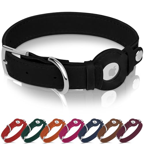 Hundehalsband aus Leder mit Airtag-Halterung, Apple AirTag Hundehalsband, weiches Tracking, Smart-GPS, Haustierhalsband für kleine, mittelgroße und große Hunde, Welpen (Schwarz, L, Halsumfang 38,1 Hundehalsband aus Leder mit Airtag-Halterung, Apple AirTag Hundehalsband, weiches Tracking, Smart-GPS, Haustierhalsband für kleine, mittelgroße und große Hunde, Welpen (Schwarz, L, Halsumfang 38,1 von BUDKAS