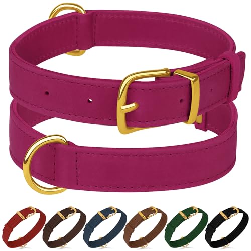 Hundehalsband aus echtem Leder, strapazierfähig, verstellbar, weich gepolstert, für kleine, mittelgroße und große Hunderassen, Schwarz, Grün, Braun, Rosa, Rot, Blau (Rosa, S, 22,9 - 30,5 cm Halsumfang Hundehalsband aus echtem Leder, strapazierfähig, verstellbar, weich gepolstert, für kleine, mittelgroße und große Hunderassen, Schwarz, Grün, Braun, Rosa, Rot, Blau (Rosa, S, 22,9 - 30,5 cm Halsumfang von BUDKAS
