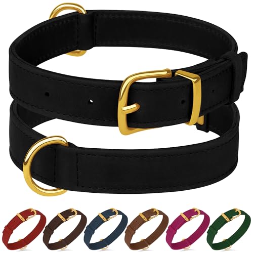 Hundehalsband aus echtem Leder, strapazierfähig, verstellbar, weich gepolstert, für kleine, mittelgroße und große Hunderassen, Schwarz, Grün, Braun, Rosa, Rot, Blau (Schwarz, S, 22,9 - 30,5 cm Hundehalsband aus echtem Leder, strapazierfähig, verstellbar, weich gepolstert, für kleine, mittelgroße und große Hunderassen, Schwarz, Grün, Braun, Rosa, Rot, Blau (Schwarz, S, 22,9 - 30,5 cm von BUDKAS