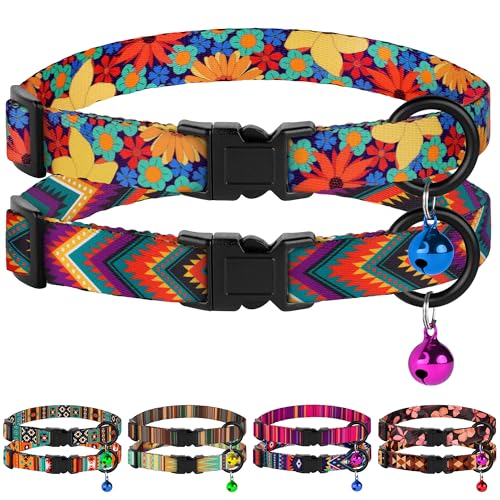 Katzenhalsbänder, weich, niedlich, mit Glöckchen, verstellbare Sicherheits-Halsbänder für Mädchen und Jungen, bequem, stilvoll, gemustert, leicht, (Blumen und Pfeile) von BUDKAS