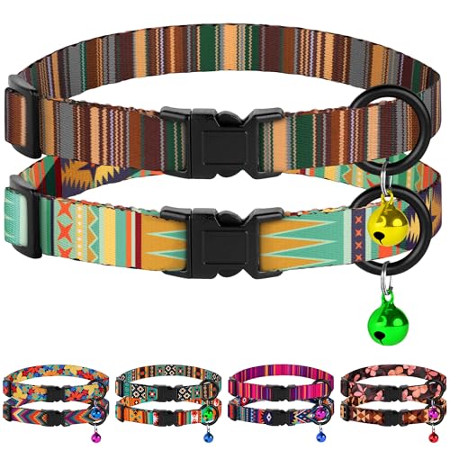 Katzenhalsbänder, weich, niedlich, mit Glöckchen, verstellbare Sicherheits-Kätzchen-Halsbänder für Mädchen und Jungen, bequem, stilvoll, gemustert, leicht, (Serape + Native) von BUDKAS