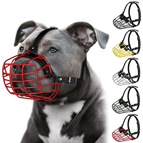 Pitbull Maulkorb für Hunde, Metallmaske, Amstaff sicherer Drahtkorb, verstellbar, langlebig, Lederriemen für große Hunde, Rot Pitbull Maulkorb für Hunde, Metallmaske, Amstaff sicherer Drahtkorb, verstellbar, langlebig, Lederriemen für große Hunde, Rot von BUDKAS