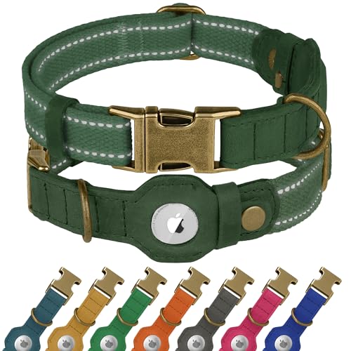 Reflektierendes Hundehalsband aus Leder mit AirTag-Halter, weiches Apple Airtag-Hundehalsband mit Metallschnalle, Sicherheits-Baumwoll-Haustierhalsbänder für Hunde, kleine, große Hunde, Welpen Reflektierendes Hundehalsband aus Leder mit AirTag-Halter, weiches Apple Airtag-Hundehalsband mit Metallschnalle, Sicherheits-Baumwoll-Haustierhalsbänder für Hunde, kleine, große Hunde, Welpen von BUDKAS
