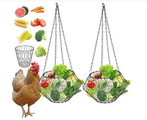 Hühner Gemüse Hängende Futterautomat, Faltbar 16,5 Zoll großer Spielzeug Huhn Obst Feeder Huhn Geflügel Obsthalter futi (2pcs) von BUERPINKING