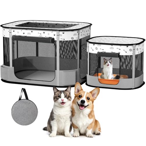 BUFOR Tragbarer Laufstall für Katzen, faltbar, für Kätzchen, Welpen, Laufstall, Indoor/Outdoor, Katzenzelt mit Tragetasche, 600D Oxford 8 Stangen, 81,3 x 61 x 55,9 cm, Grau BUFOR Tragbarer Laufstall für Katzen, faltbar, für Kätzchen, Welpen, Laufstall, Indoor/Outdoor, Katzenzelt mit Tragetasche, 600D Oxford 8 Stangen, 81,3 x 61 x 55,9 cm, Grau von BUFOR