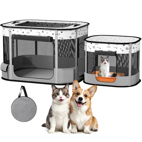 BUFOR Tragbarer Laufstall für Katzen, faltbar, für Kätzchen, Welpen, Laufstall, Indoor/Outdoor, Katzenzelt mit Tragetasche, 600D Oxford 8 Stangen, 81,3 x 61 x 55,9 cm, Grau BUFOR Tragbarer Laufstall für Katzen, faltbar, für Kätzchen, Welpen, Laufstall, Indoor/Outdoor, Katzenzelt mit Tragetasche, 600D Oxford 8 Stangen, 81,3 x 61 x 55,9 cm, Grau von BUFOR