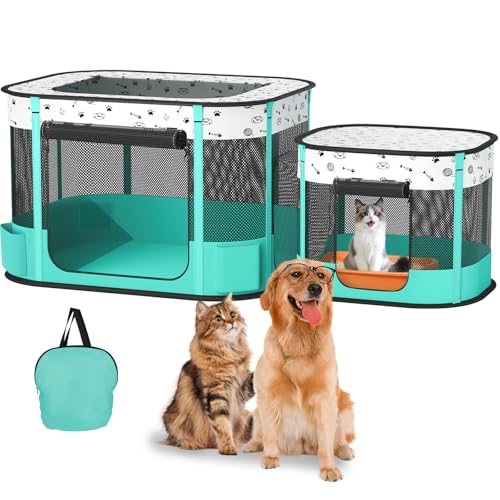 BUFOR Tragbarer Laufstall für Katzen, faltbar, mit Urinierunterlage für drinnen und draußen, für Kätzchen, Welpen, Laufstall, zusammenklappbares Katzengehege, Käfigzelt mit Tragetasche, 600D Oxford, BUFOR Tragbarer Laufstall für Katzen, faltbar, mit Urinierunterlage für drinnen und draußen, für Kätzchen, Welpen, Laufstall, zusammenklappbares Katzengehege, Käfigzelt mit Tragetasche, 600D Oxford, von BUFOR