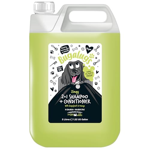 BUGALUGS 2-in-1 Shampoo und Conditioner für Hunde, 5 l, Grapefruit und Orange, Zitrusduft, gründliche Reinigung und Weichheit, für empfindliche Haut, professionelle Verwendung, vegan, alle Arten von BUGALUGS 2-in-1 Shampoo und Conditioner für Hunde, 5 l, Grapefruit und Orange, Zitrusduft, gründliche Reinigung und Weichheit, für empfindliche Haut, professionelle Verwendung, vegan, alle Arten von von BUGALUGS