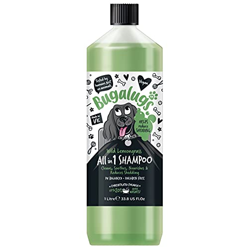 BUGALUGS All in 1 Hundeshampoo mit Omega 3 & 6, Ceramide, die Haarausfall reduzieren, Shampoo für Hunde mit Hundeparfüm, Puppy Pro Pet Shampoo Professional Groom for Pooch (1 Liter) von BUGALUGS