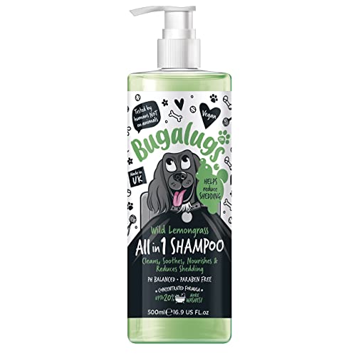 BUGALUGS All in 1 Hundeshampoo mit Omega 3 & 6, Ceramide, reduziert Haarausfall, Welpenpro-Haustier-Shampoo, professioneller Bräutigam für Hundehaufen (500 ml) (1 Stück) von BUGALUGS