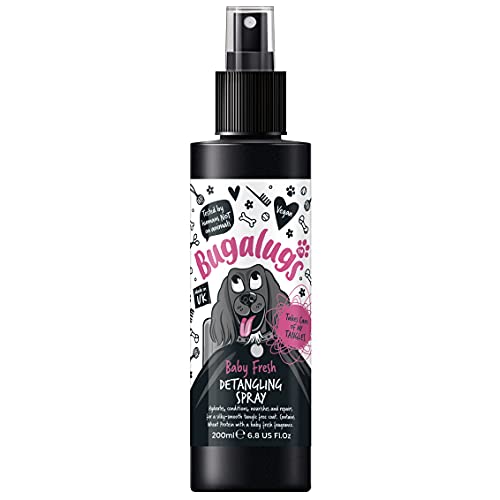 BUGALUGS Baby Fresh Dog Detangler Spray – Haarspülung für Hunde mit Babypuder Hundeparfüm – professionelles Bräutigam Entwirrungsspray – Pro Hundepflegespray für Ihren Hündchen (200 ml) von BUGALUGS