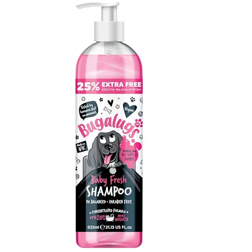 BUGALUGS Baby Fresh Hunde-Shampoo für stinkende Hunde mit Babypuderduft, bestes Welpen-Shampoo, veganes Haustier-Shampoo, professionell (625 ml) von BUGALUGS