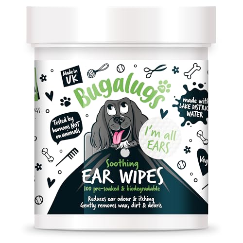 BUGALUGS Beruhigende Reinigungstücher für Hundeohren – 100 Stück – Aloe Vera & Hamamelis – Ohrhygiene – Geruchskontrolle – Juckreizlinderung – tägliche Verwendung – natürliche und weiche Formel BUGALUGS Beruhigende Reinigungstücher für Hundeohren – 100 Stück – Aloe Vera & Hamamelis – Ohrhygiene – Geruchskontrolle – Juckreizlinderung – tägliche Verwendung – natürliche und weiche Formel von BUGALUGS