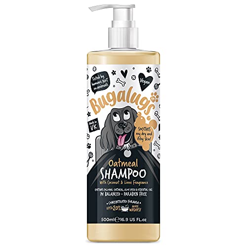 BUGALUGS Haferflocken & Aloe Vera Hundeshampoo 500 ml Hundepflege Shampoo Produkte für stinkende Hunde mit Duft, professionelles, veganes Haustier-Shampoo & Conditioner (500 ml) von BUGALUGS